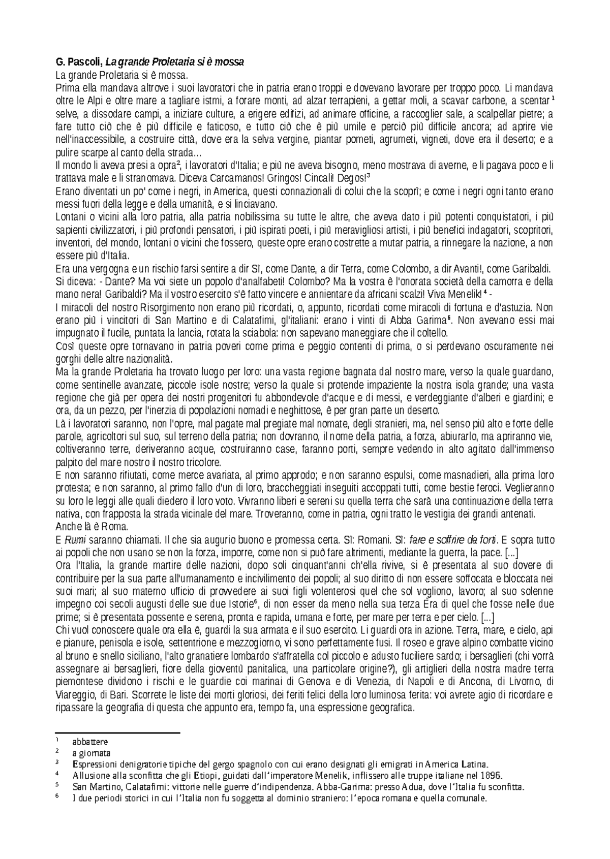 Pascoli Grande Proletaria G. Pascoli, La grande Proletaria si è mossa La grande Proletaria si