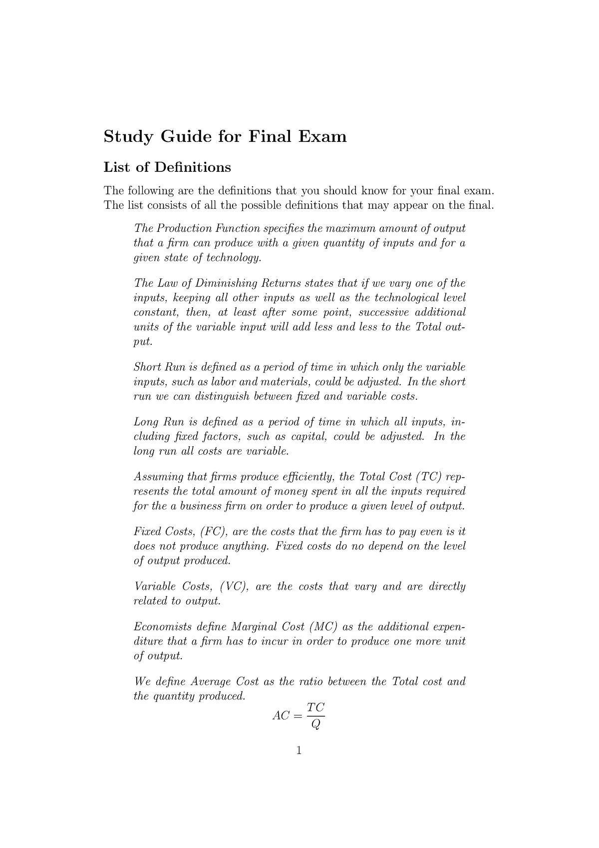 Study Guide Final 2021 - Econ 201 - Study Guide For Final Exam List Of ...