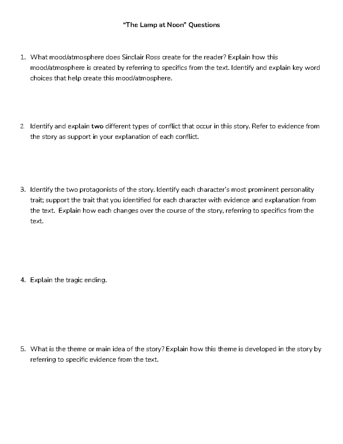 1.5 Lamp at Noon Analysis Questions “The Lamp at Noon” Questions What