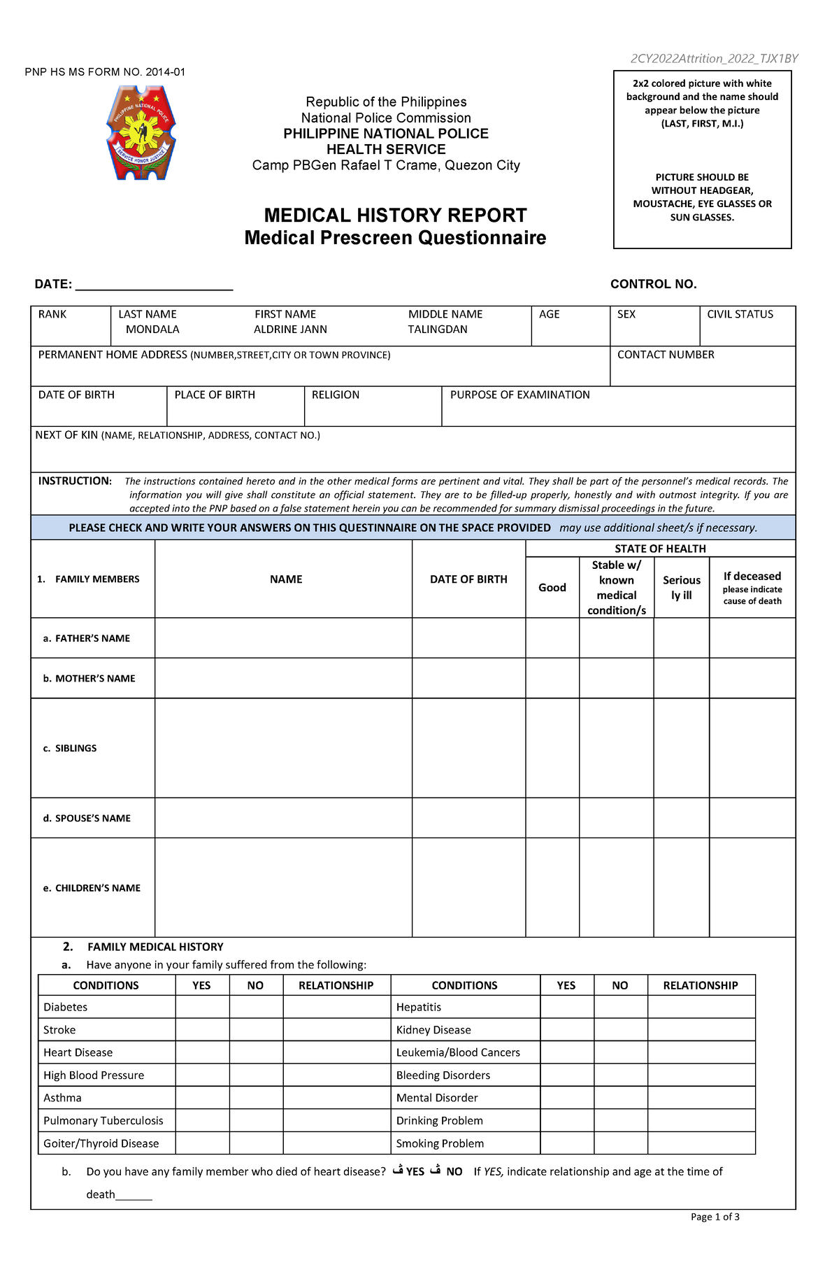 Medical History Questionnaire 2CY2022Attrition 2022 TJX1BY PNP HS   Thumb 1200 1835 