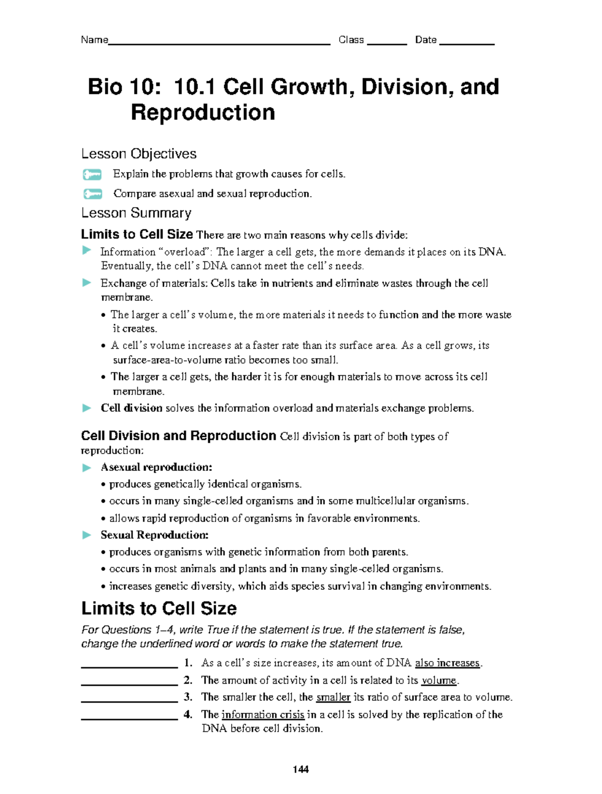 Bio 10 10-1 10-2 WS 10-11 - Bio 10: 10 Cell Growth, Division, and ...