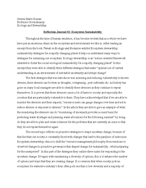 Ecosystem Reflection Journal S - Serena Marie Roman Professor ...