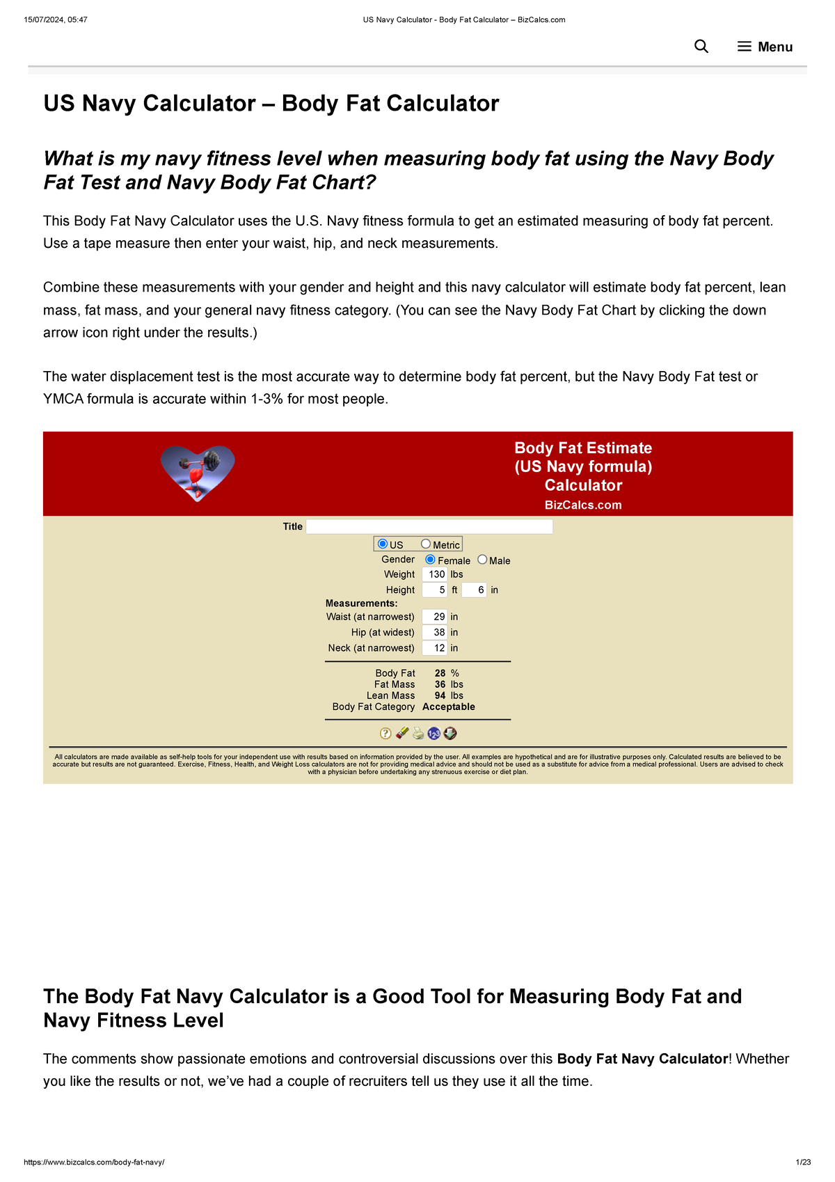body fat calculator us navy