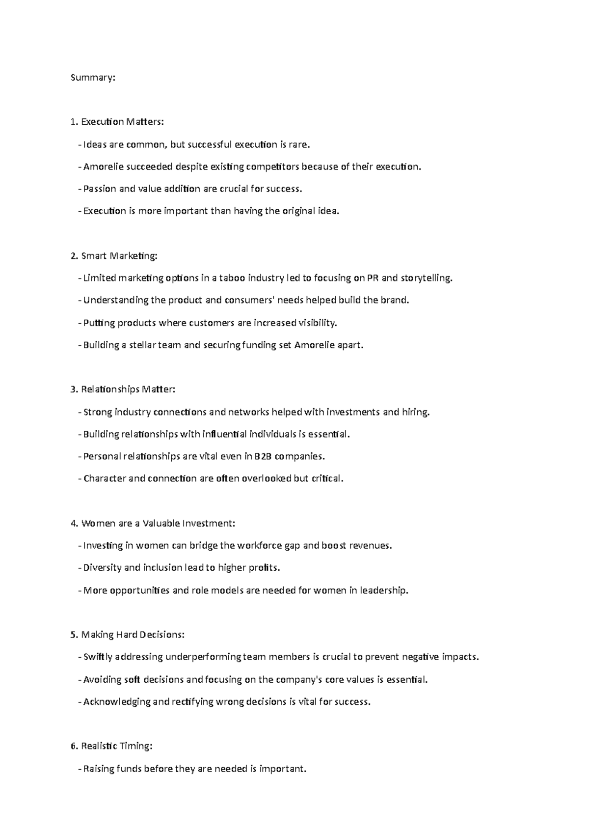 Learnings of L. Cramer - Notes from lecture - Summary: Execution ...