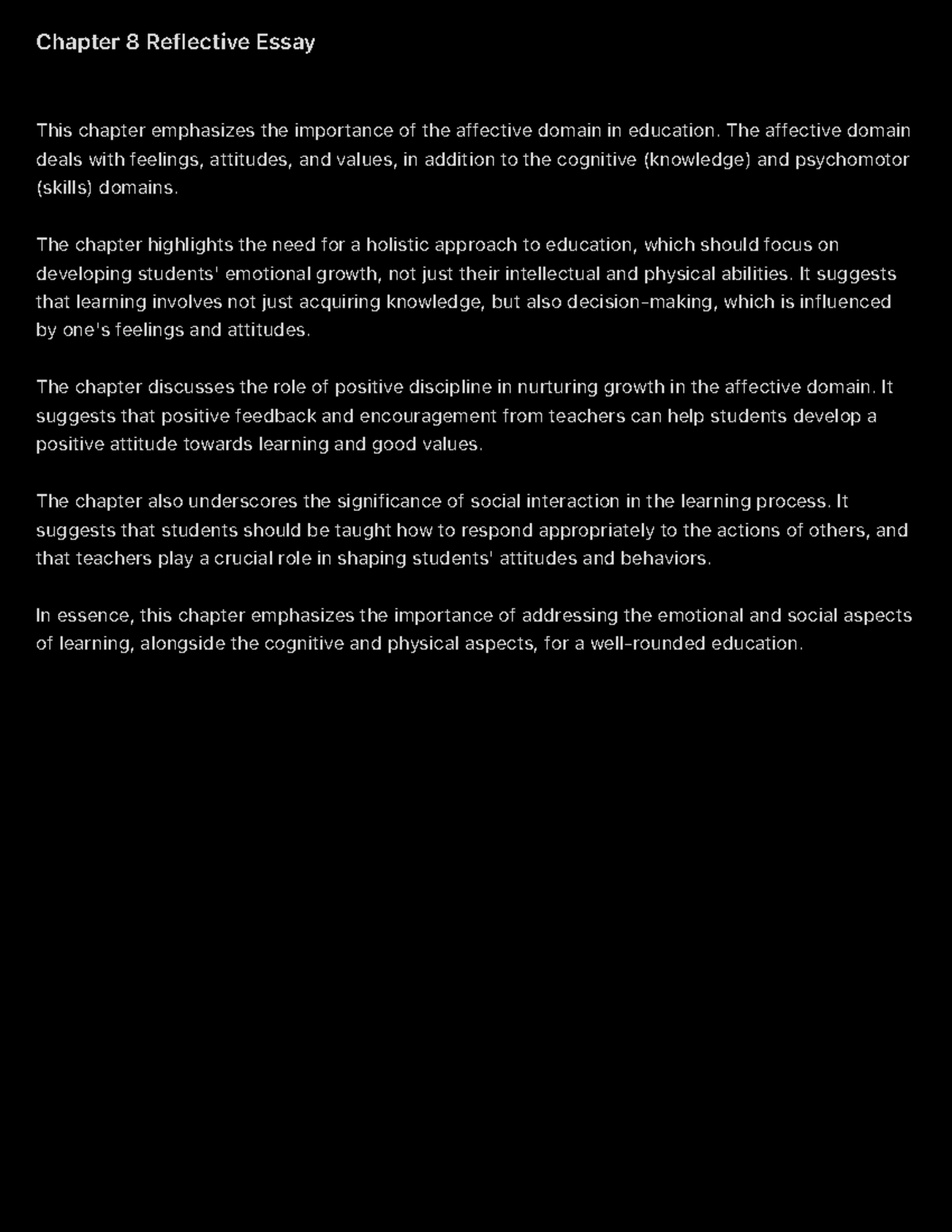 Chapter 8 Reflective Essay - Chapter 8 Reflective Essay This chapter ...