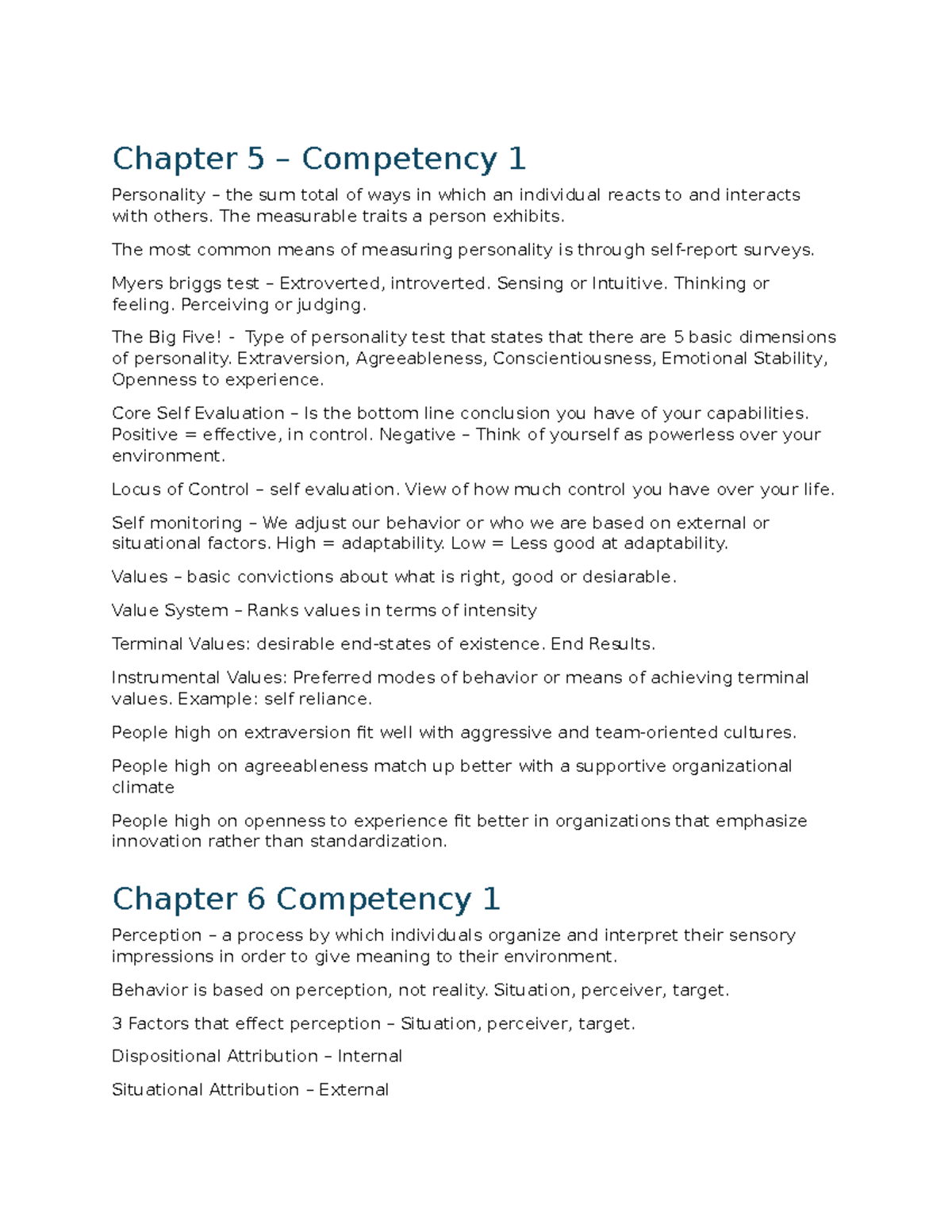 C715 Study Doc - Chapter 5 – Competency 1 Personality – The Sum Total ...