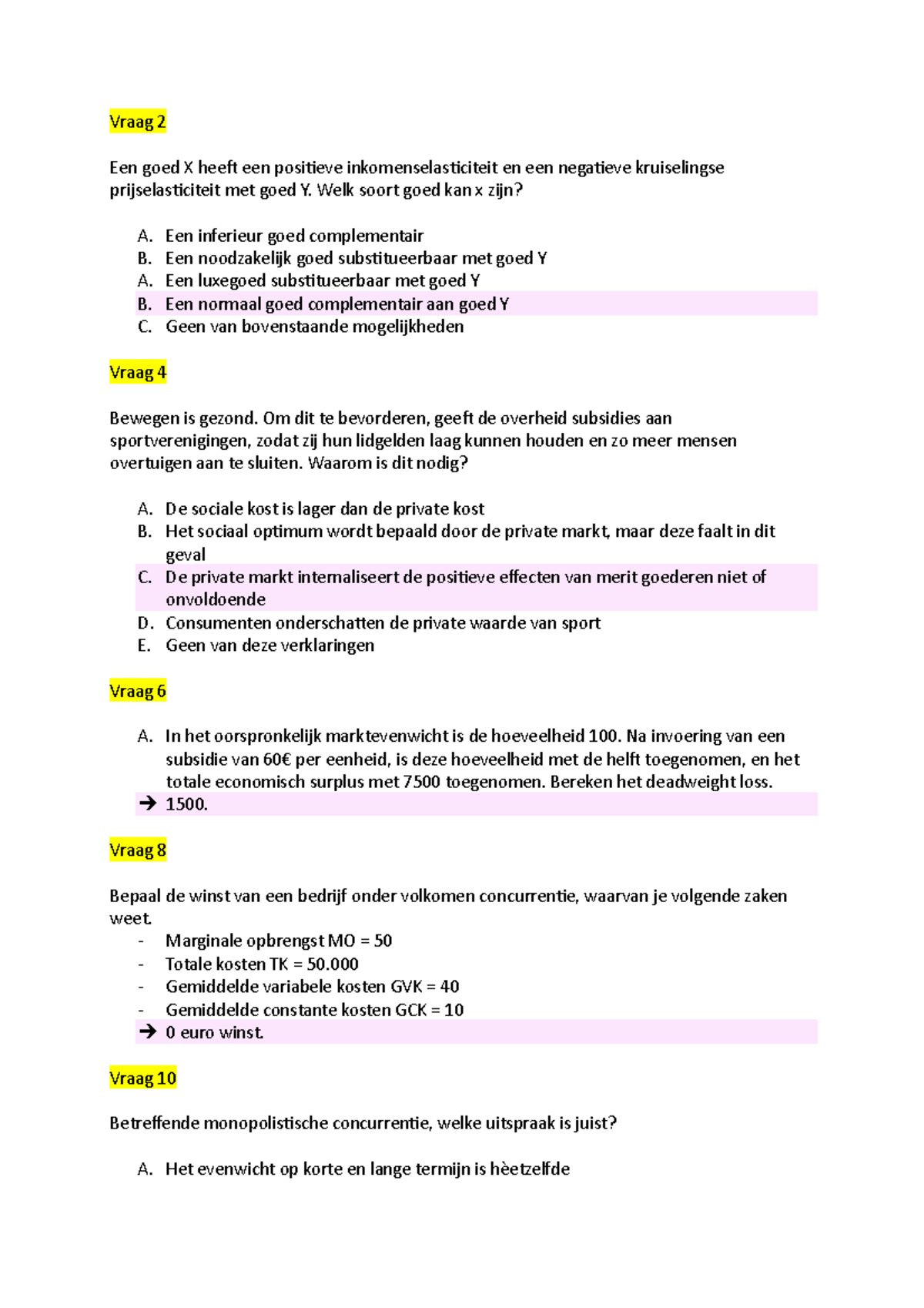 ECON - vragen - Vraag 2 Een goed X hee. een posi2eve ...