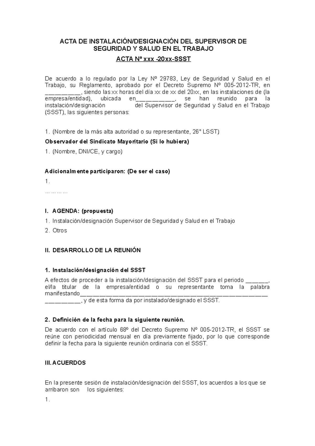 Modelo De Acta De Supervisor Comite Sst Acta De InstalaciÓn