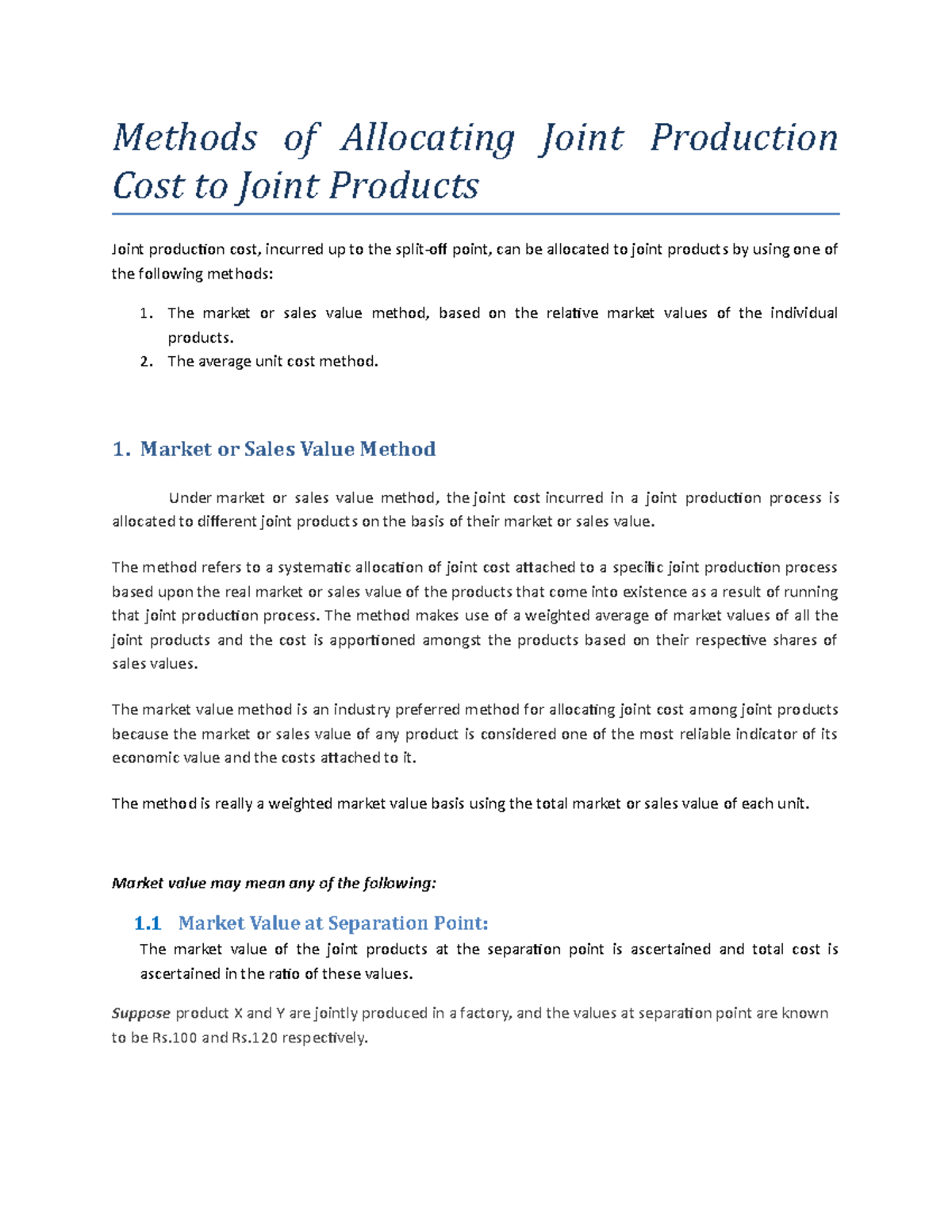 Joint Production Cost to Joint Products - Methods of Allocating Joint ...