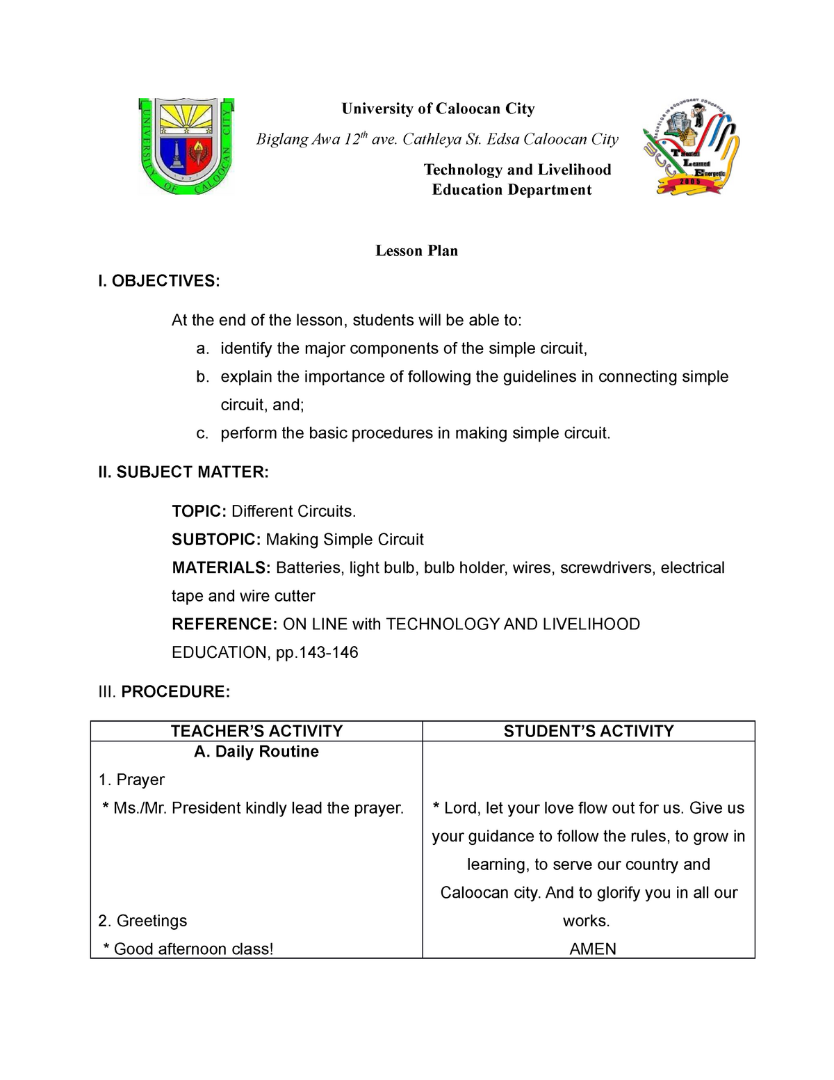 Lesson Plan PT - Lecture Notes 3 - University Of Caloocan City Biglang ...