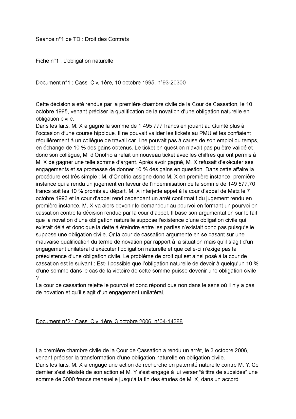 Séance 1 De TD - Droit Des Contrats - Séance N°1 De TD : Droit Des ...