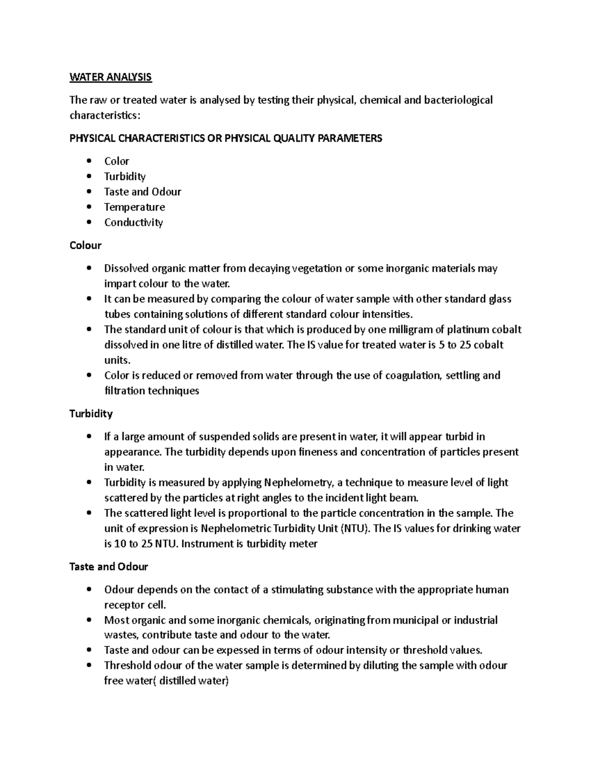 Water analysis A lecture note WATER ANALYSIS The raw or treated