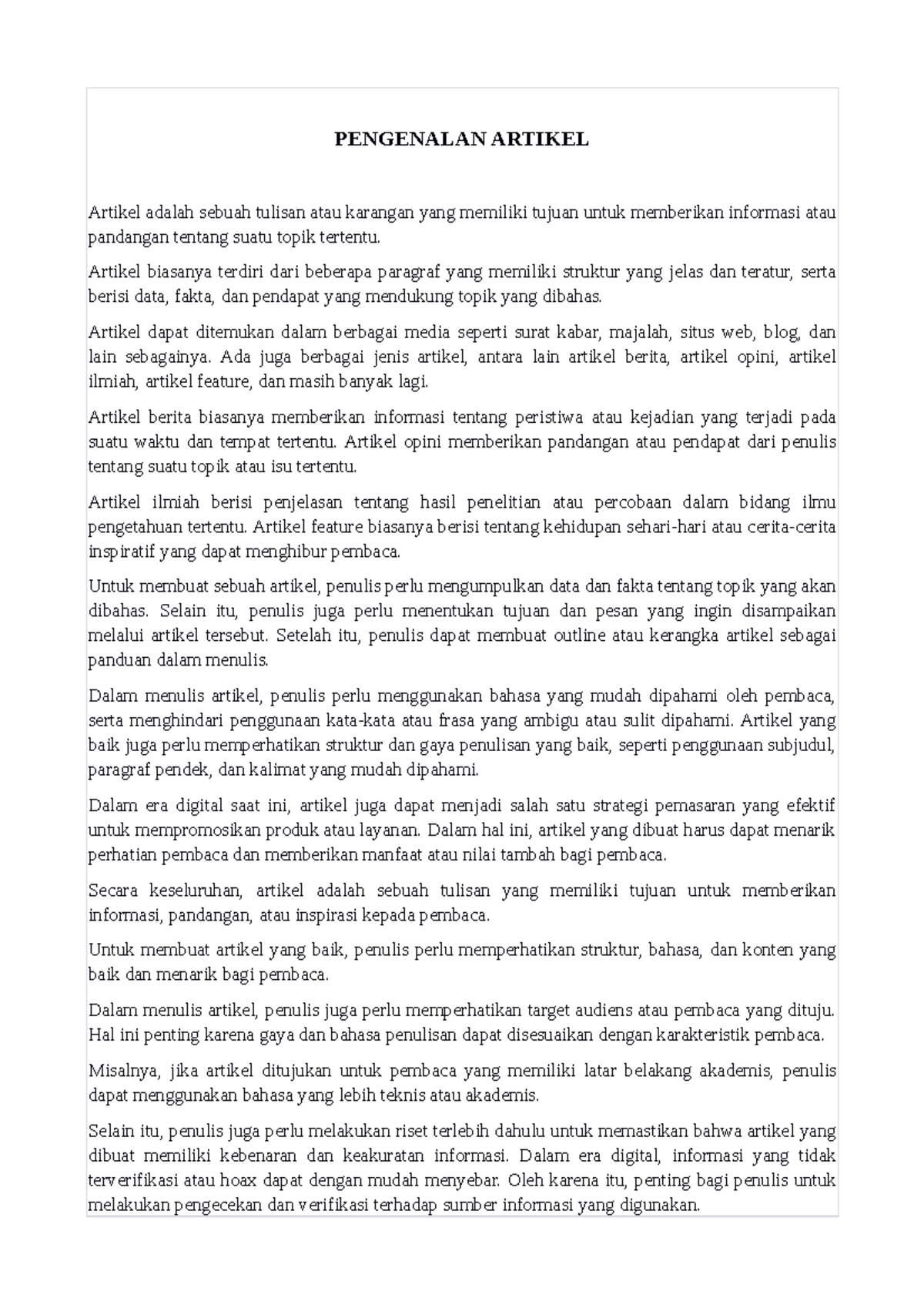 Pengertian Artikel - PENGENALAN ARTIKEL Artikel adalah sebuah tulisan ...