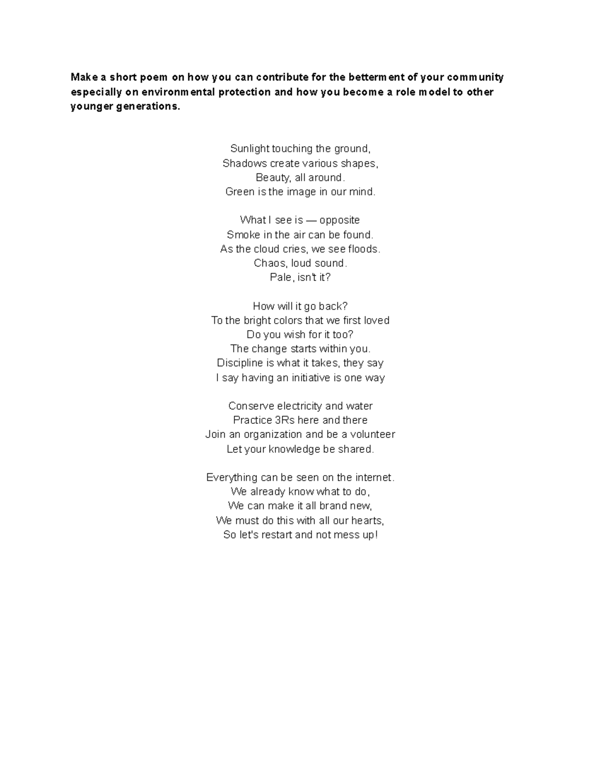 Untitled document-4 - Activity about environment - Make a short poem on ...