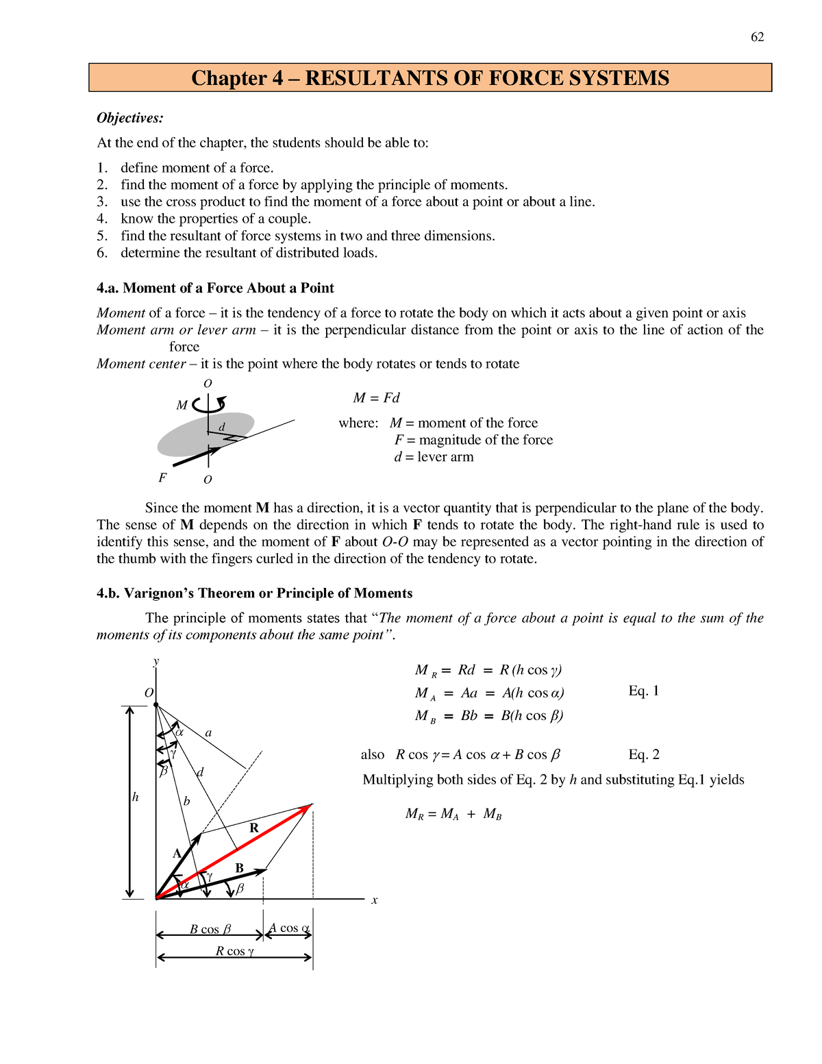 ES 1 Handout - 2 - Wonnhwbeohwws - Chapter 4 – RESULTANTS OF FORCE ...