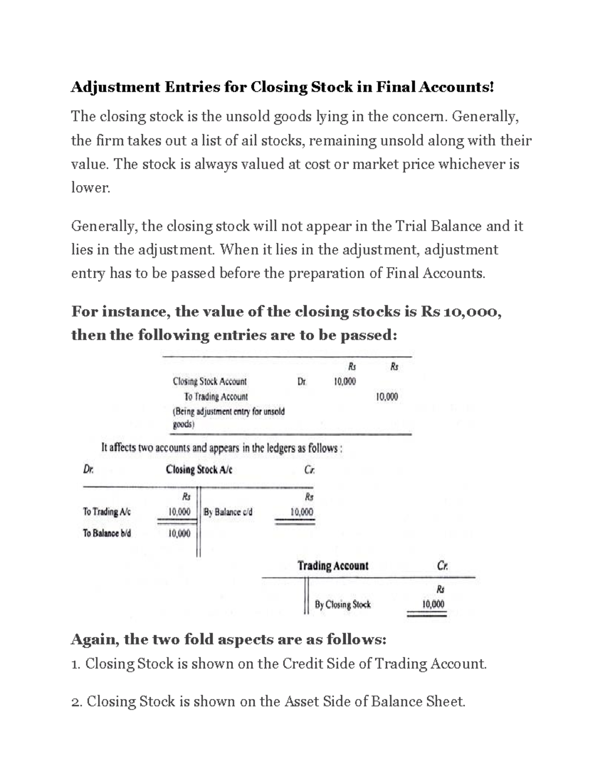 Closing Stock In Final Accounts