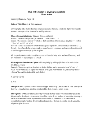 Notes for c839 - Origin of cryptography. Crypto comes from the Greek ...