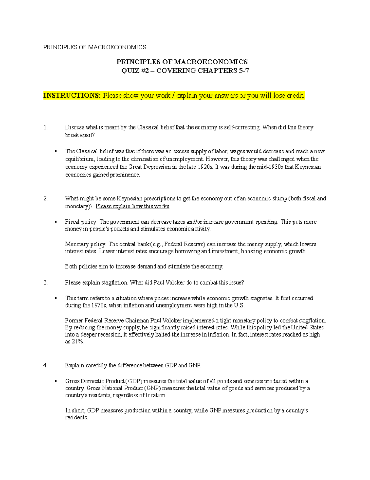 Quiz 2 - Answers - PRINCIPLES OF MACROECONOMICS PRINCIPLES OF ...