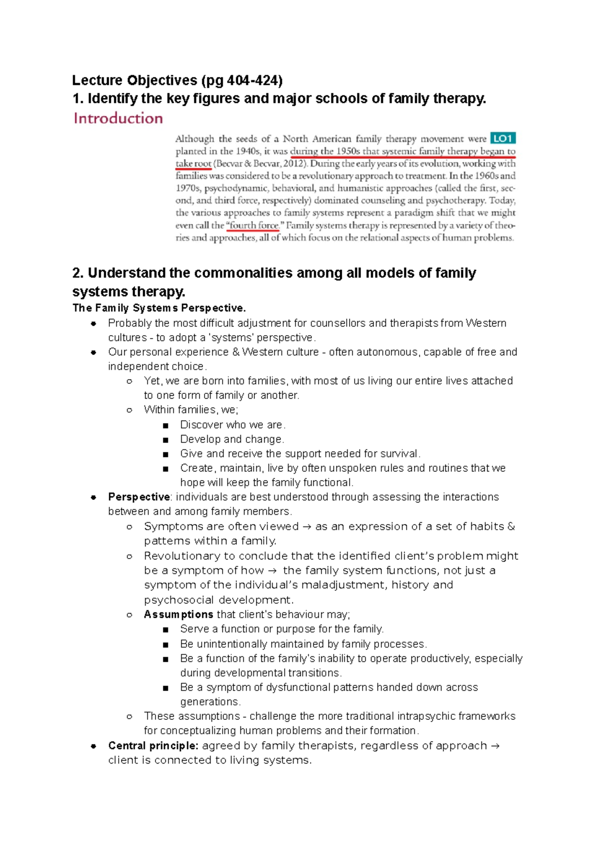 Week 9 - Family And Group Therapy - Lecture Objectives (pg 404-424) 1 