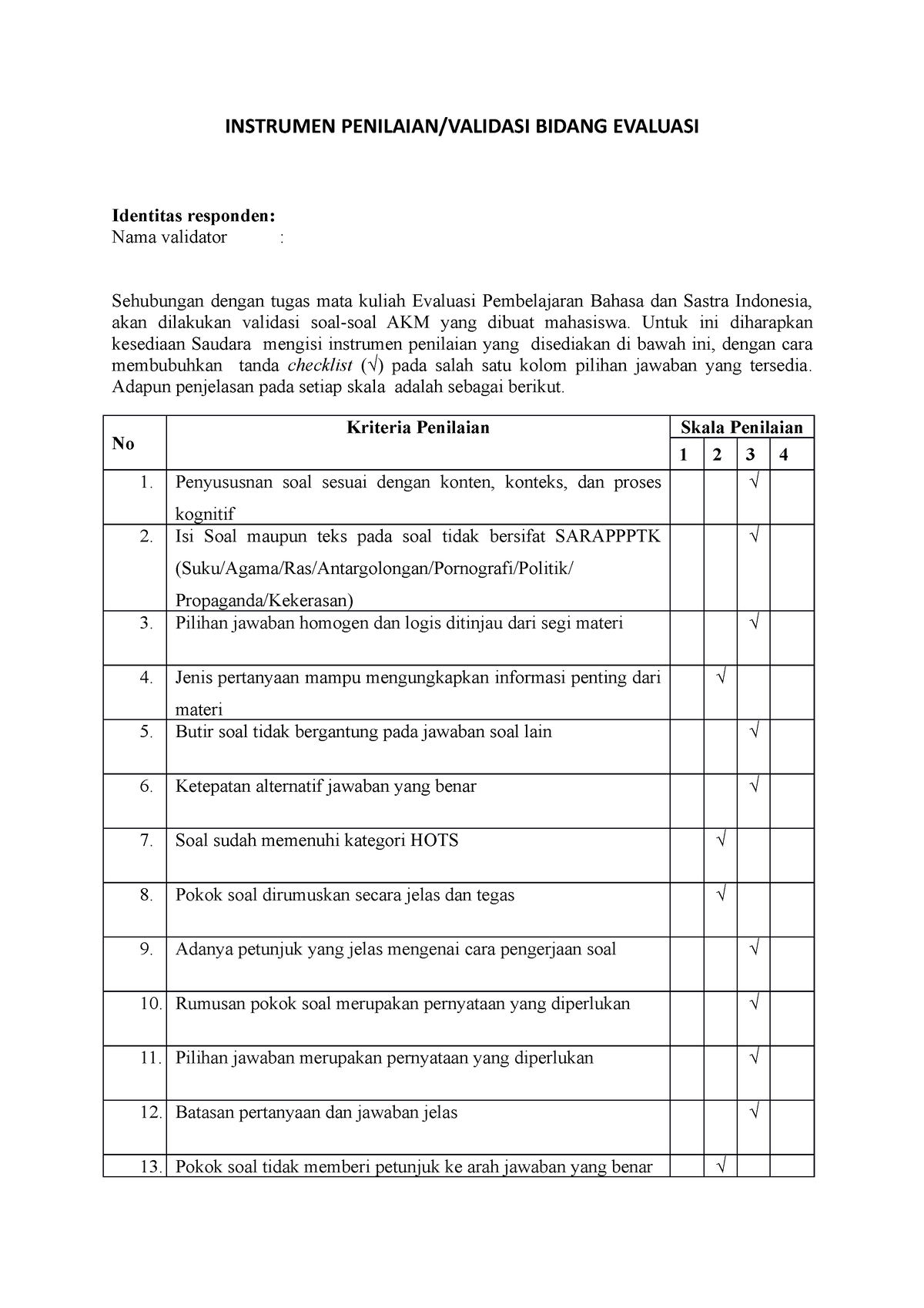 Instrumen Penilaian WELI - INSTRUMEN PENILAIAN/VALIDASI BIDANG EVALUASI ...