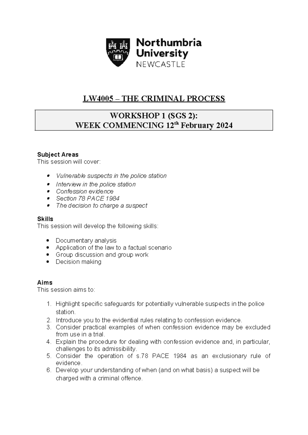 Confessions Workshop (criminal Process) - LW4005 – THE CRIMINAL PROCESS ...