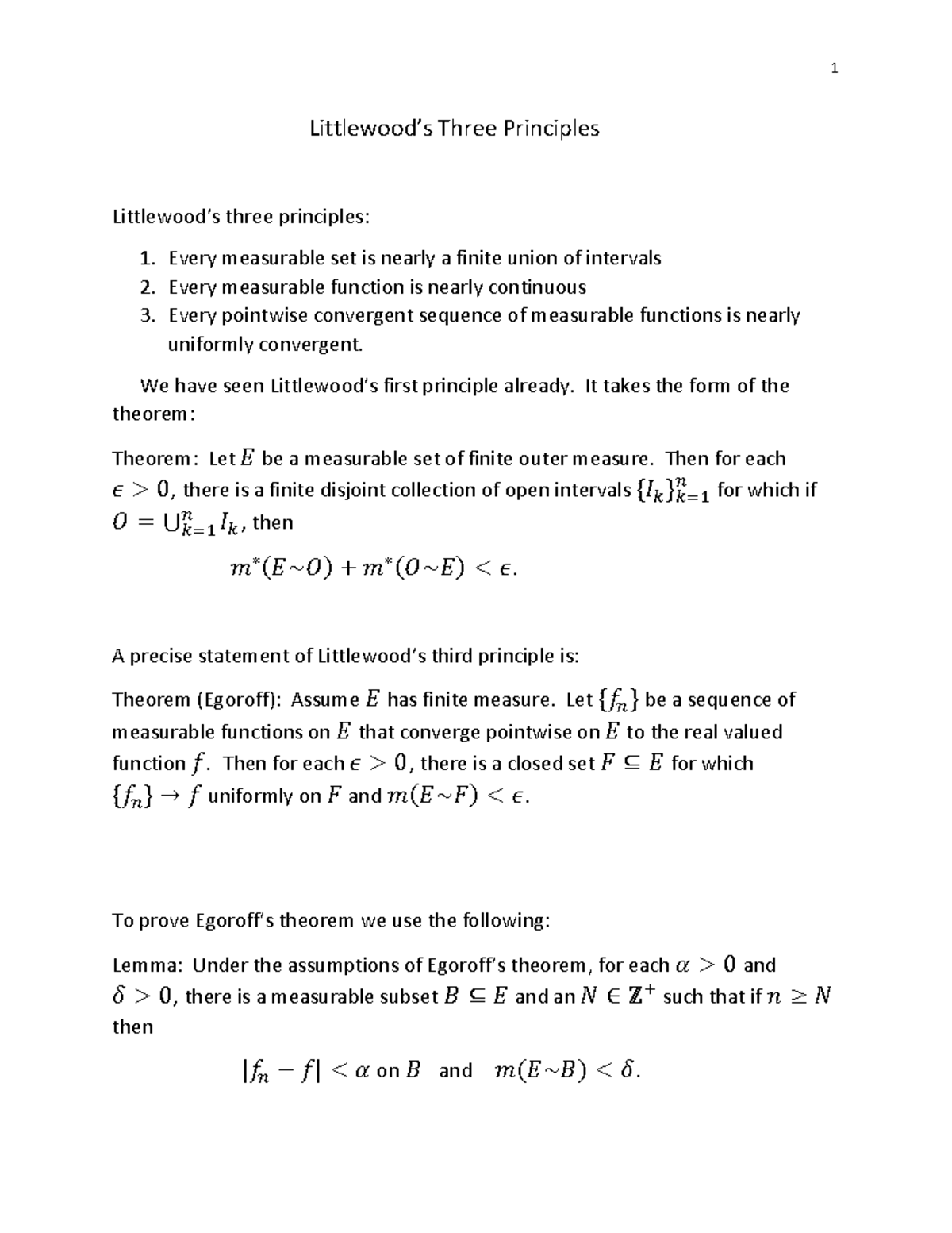 Littleboard - Real Variables 1 MATH 746 - Littlewood’s Three Principles ...