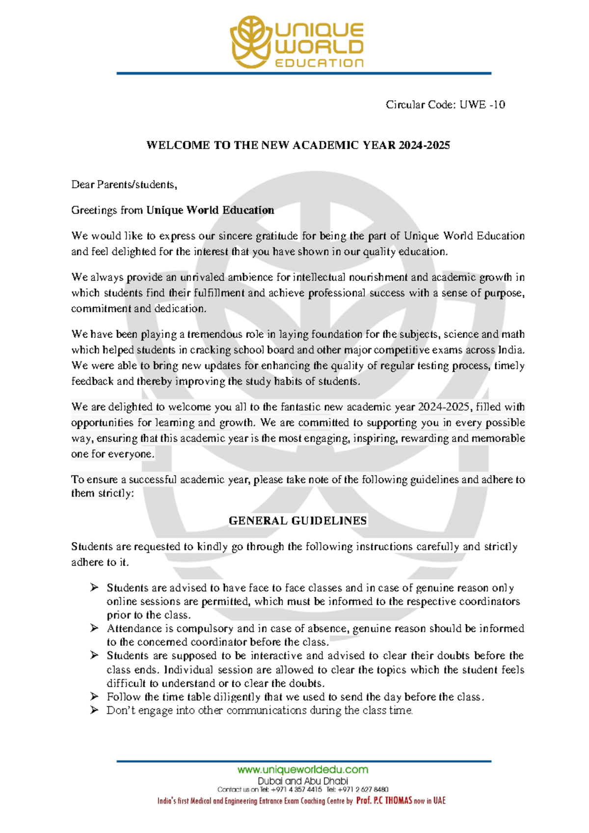 123456789024r42 Circular Code UWE 10 TO THE NEW ACADEMIC