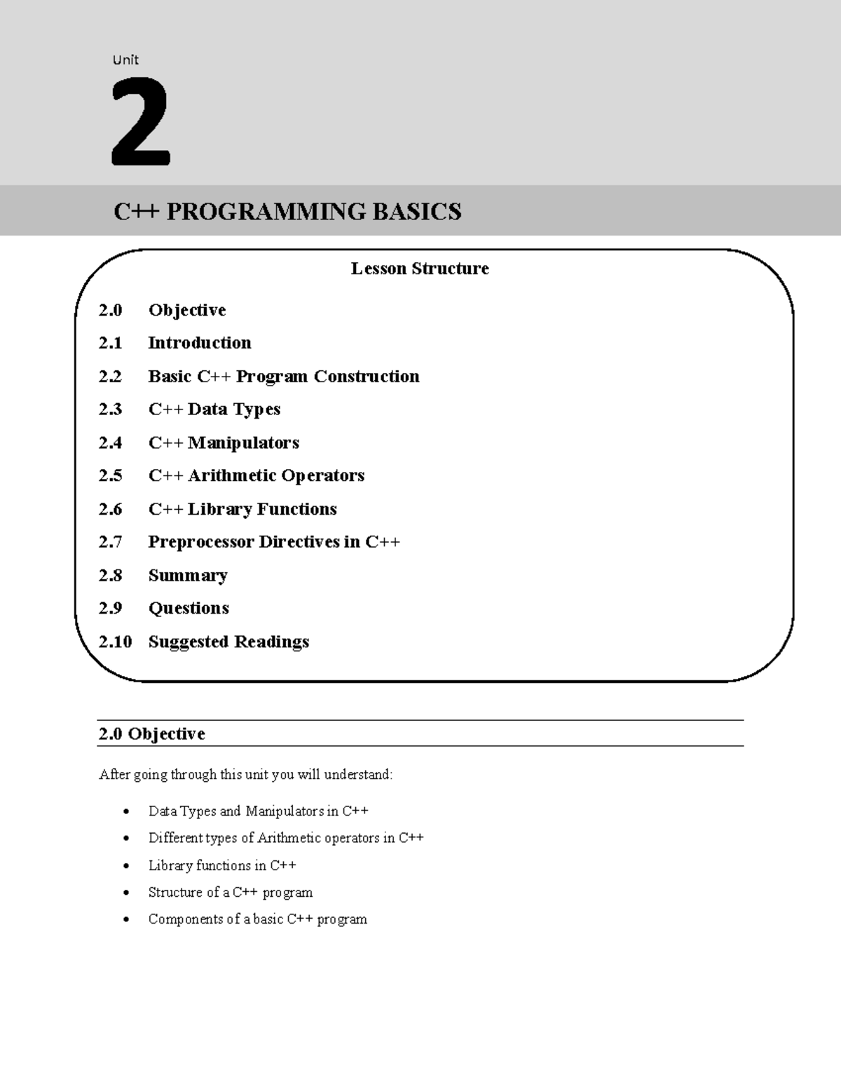 C++2 - study - Lesson Structure 2 Objective 2 Introduction 2 Basic C++ ...
