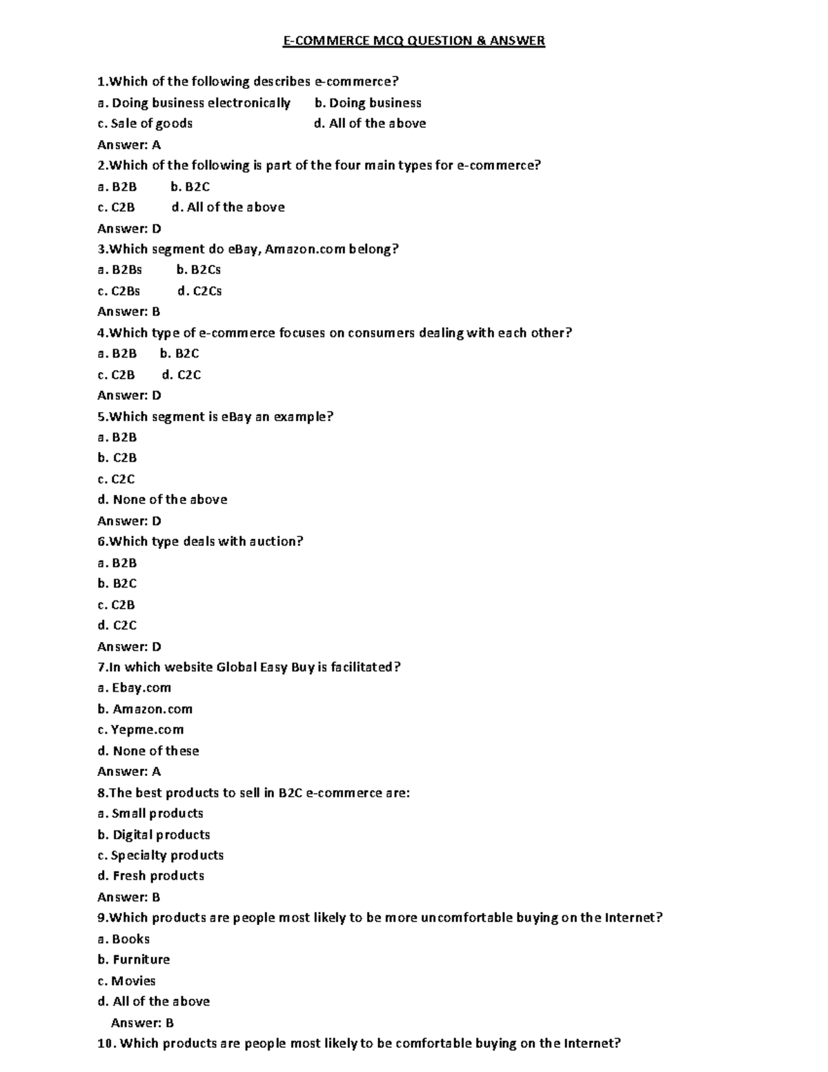 E- Commerce-converted - E-COMMERCE MCQ QUESTION & ANSWER 1 of the ...