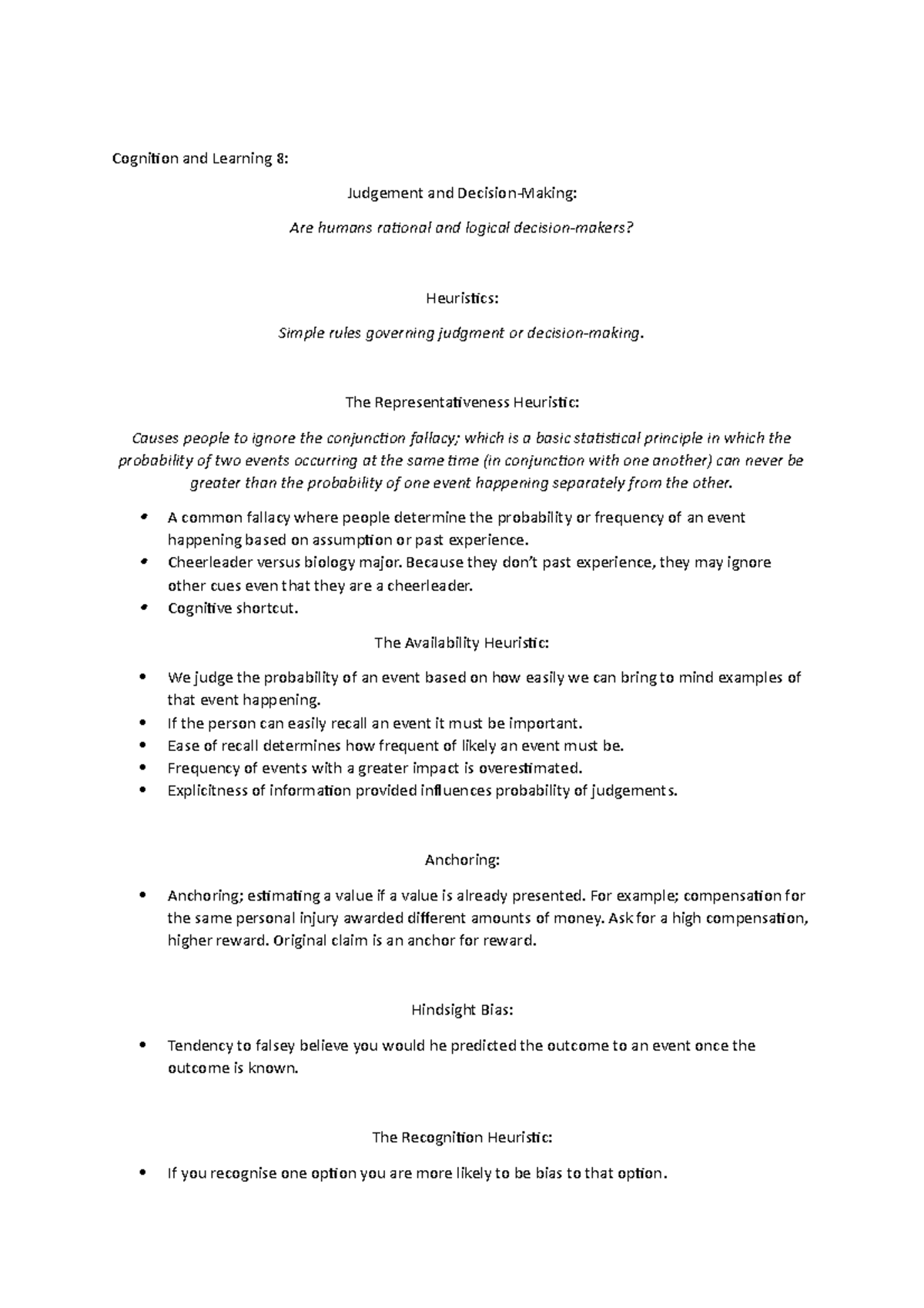 Cognition And Learning Revision Notes 9 Cognition And Learning 8