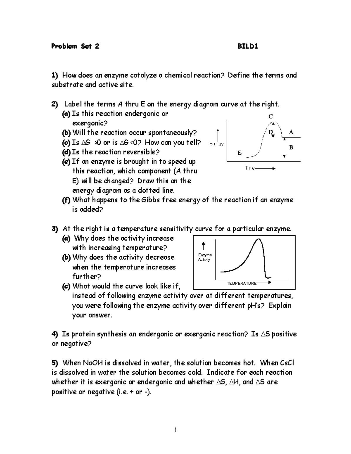 Problem+Set+2 - homework - Problem Set 2 BILD How does an enzyme ...