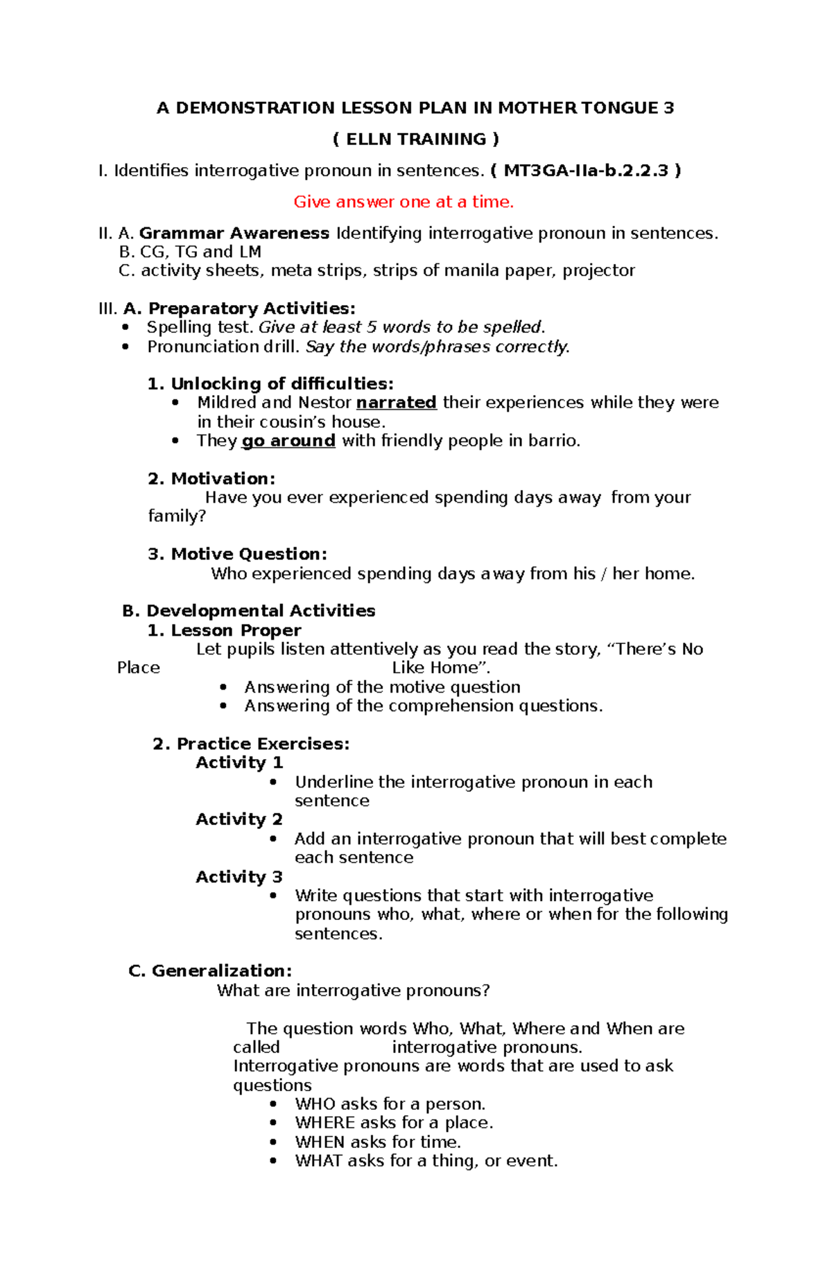 A Demonstration Lesson Plan In Mother Tongue 3 - A DEMONSTRATION LESSON ...