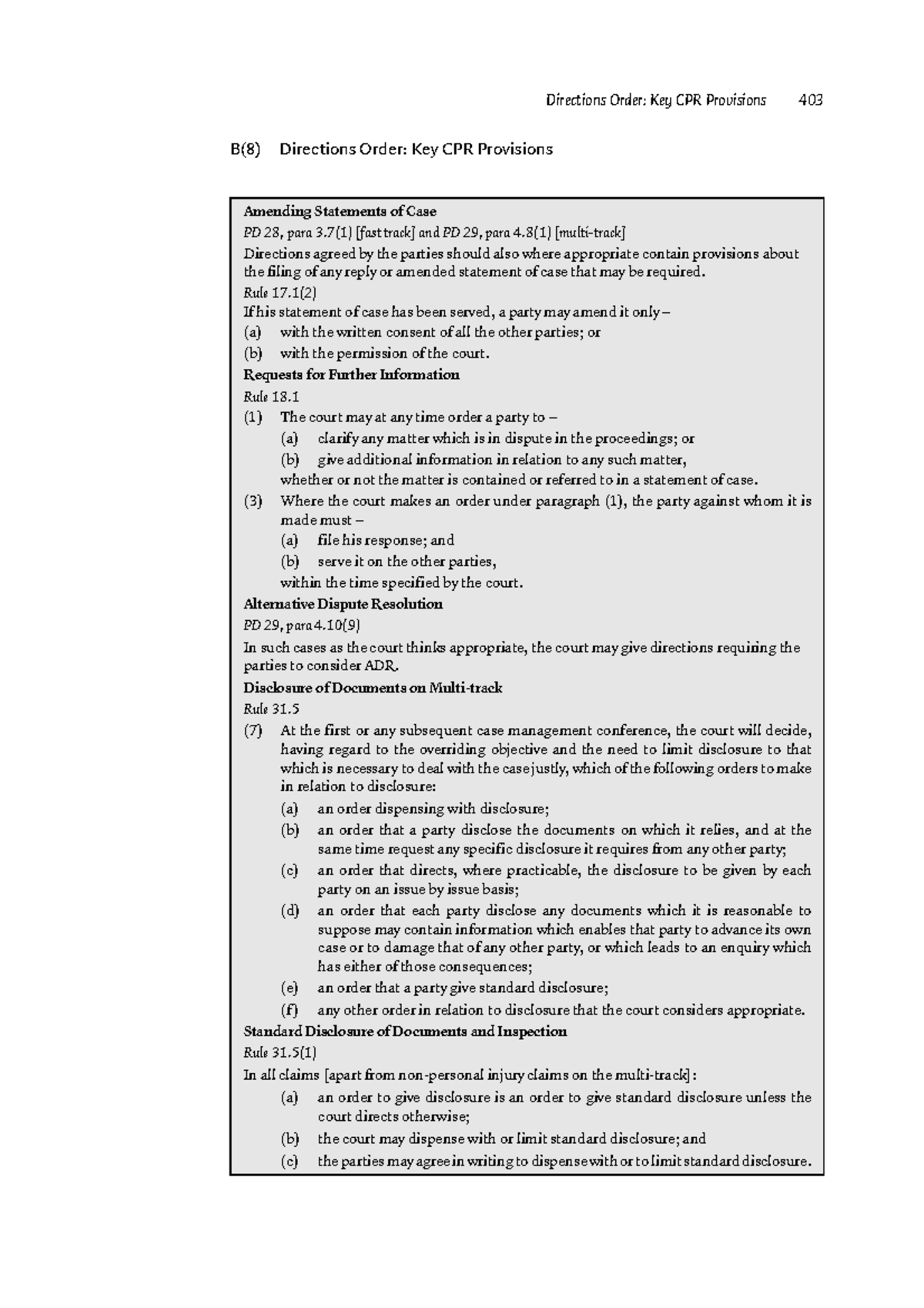 B(8) Directions Order Key CPR Provisions - Directions Order: Key CPR ...