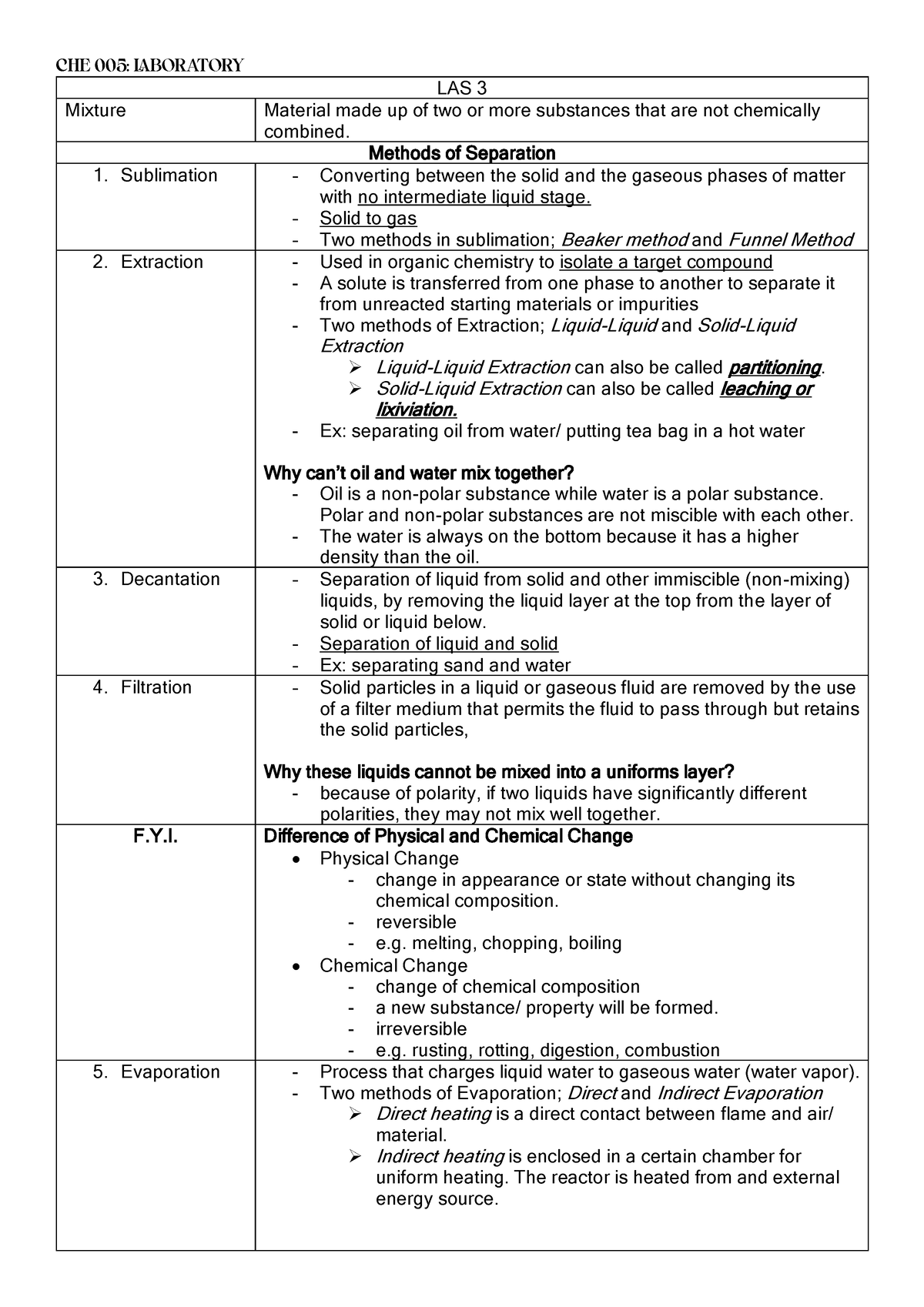 LAB- Notes - LAS 3 Mixture Material made up of two or more substances ...