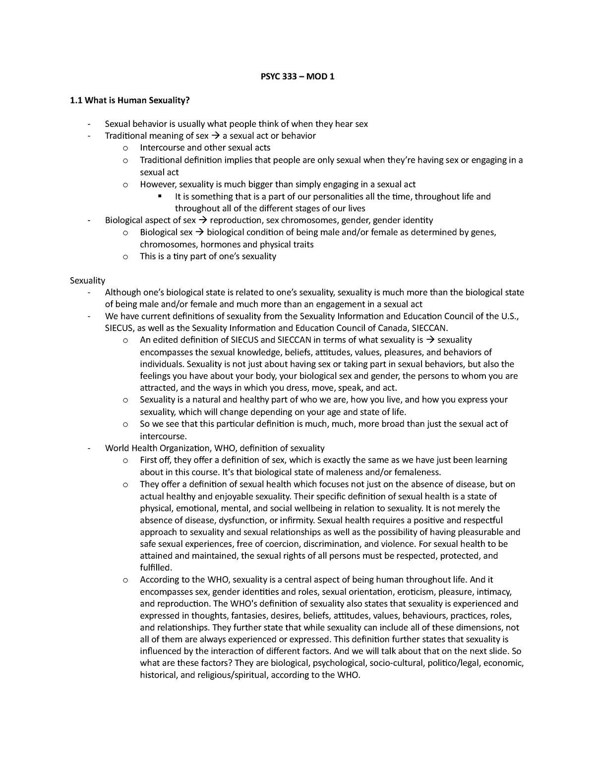 Midterm 1 Notes Psyc Mod 1 1 What Is Human Sexuality Sexual Behavior Is Usually What People