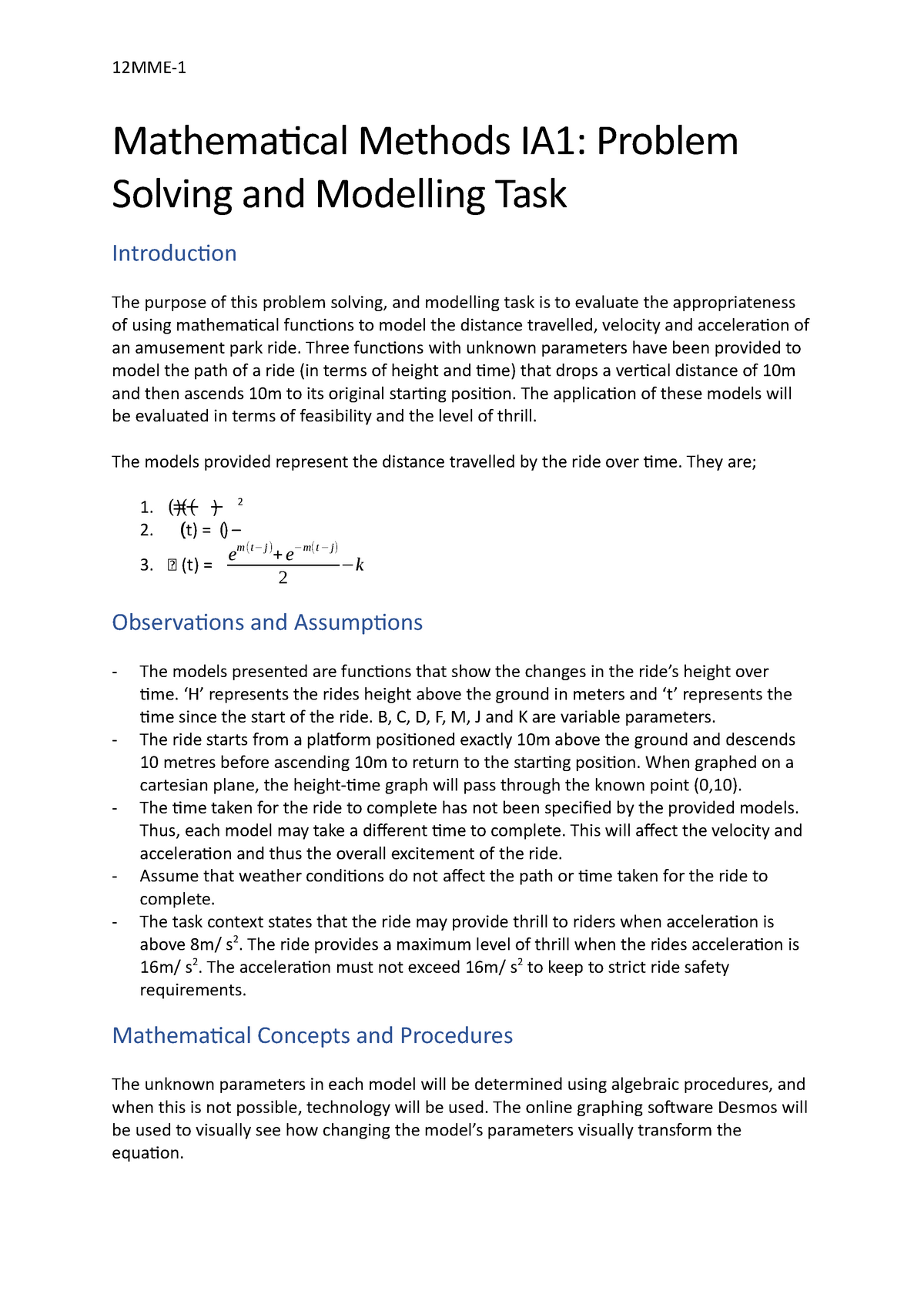 mathematical problem solving and modelling