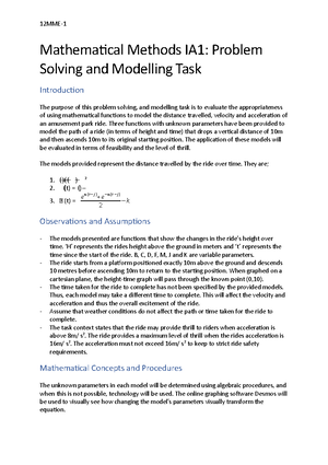 Rollercoaster Design: Maths Methods IA1 PSMT Report - maths methods IA1 ...