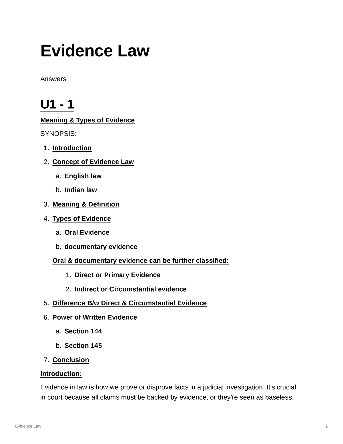 evidence-law-notes-evidence-law-answers-u1-1-meaning-types-of