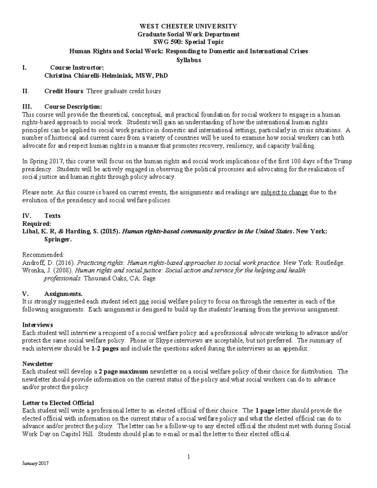 SWG 590 Syllabus for THR - WEST CHESTER UNIVERSITY Graduate Social Work ...