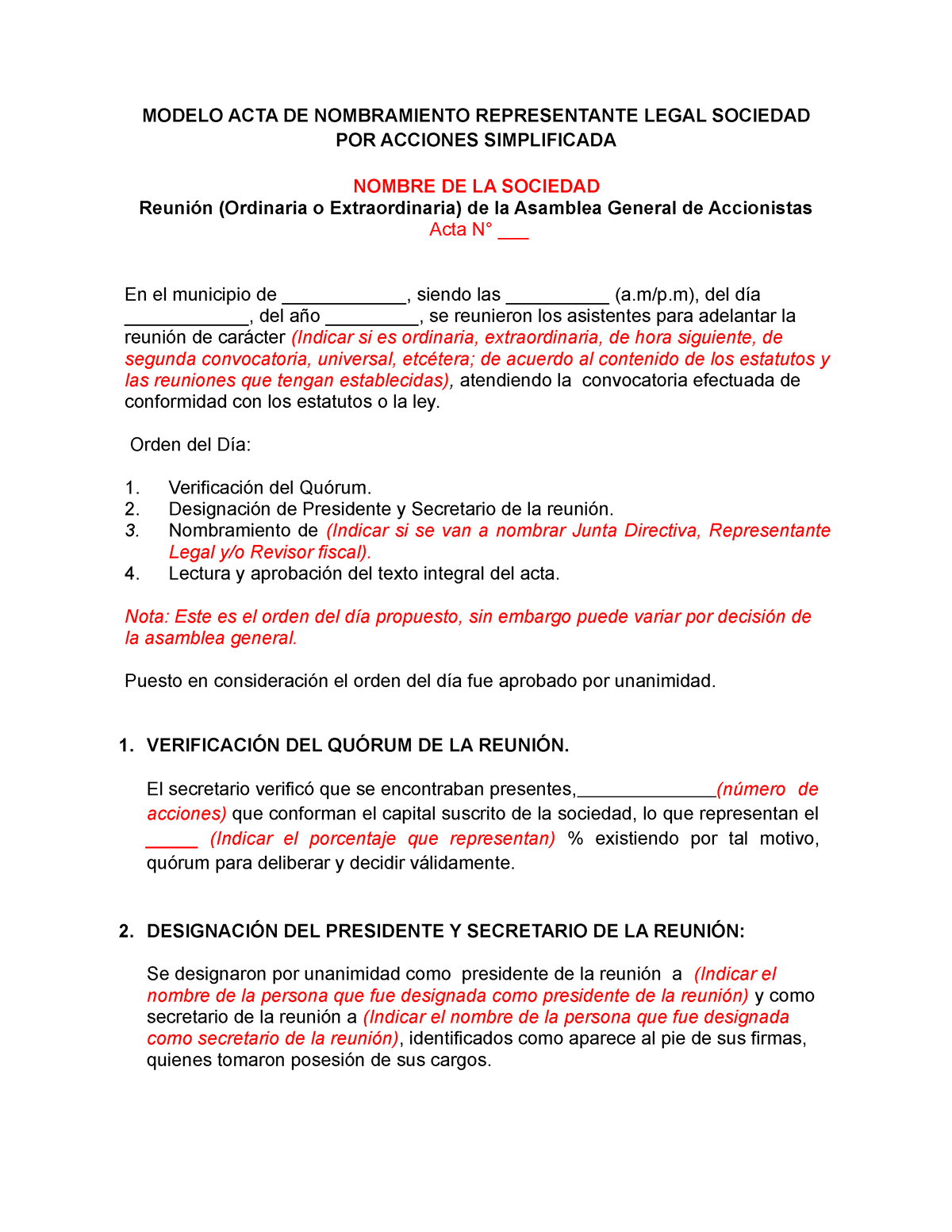 Modelo De Acta Para Nombramientos Vrogue Co