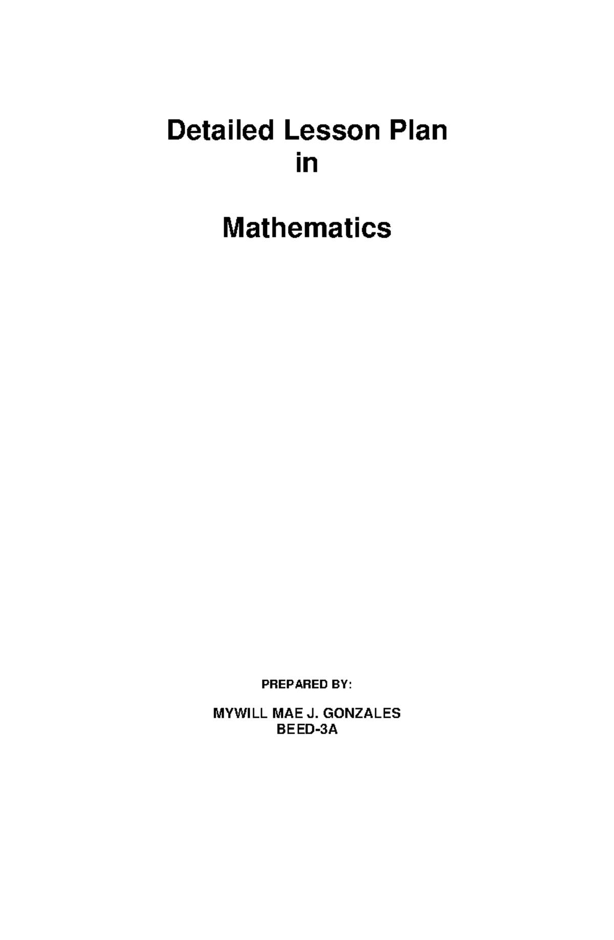 lesson plan in mathematics - Detailed Lesson Plan in Mathematics ...