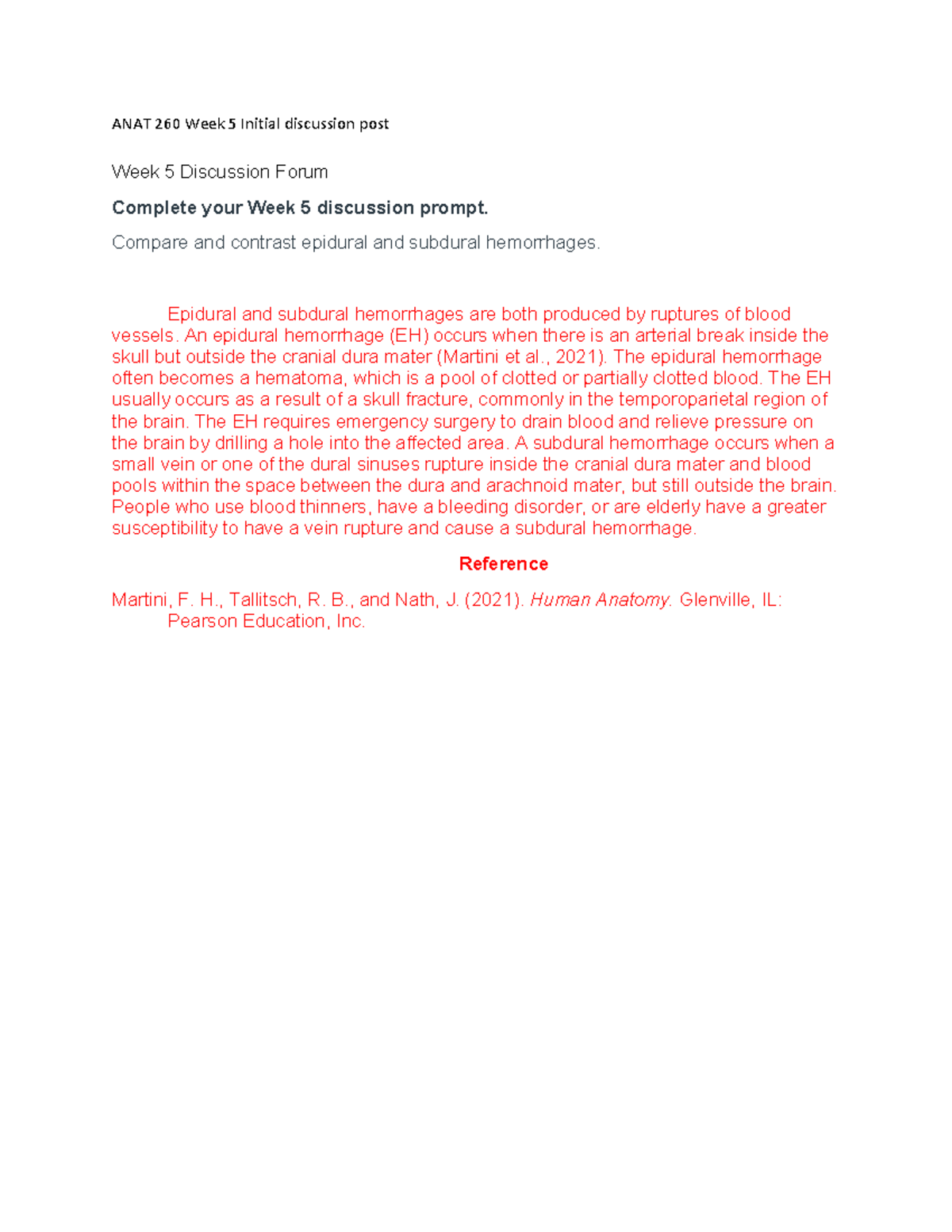 ANAT 260 Week 5 Initial discussion post - 260 - WCU - Studocu