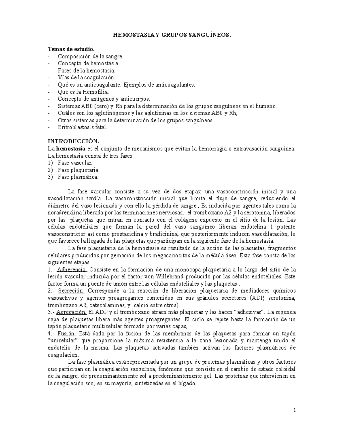 Concepto hemostasia