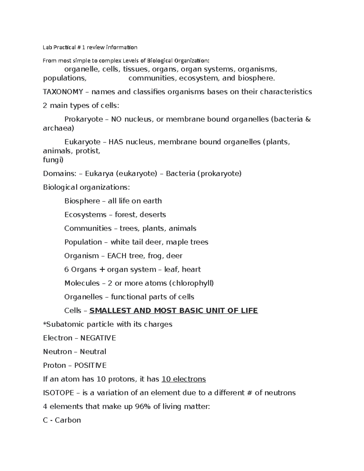 Lab Practical #1 review - Lab Practical # 1 review information From ...
