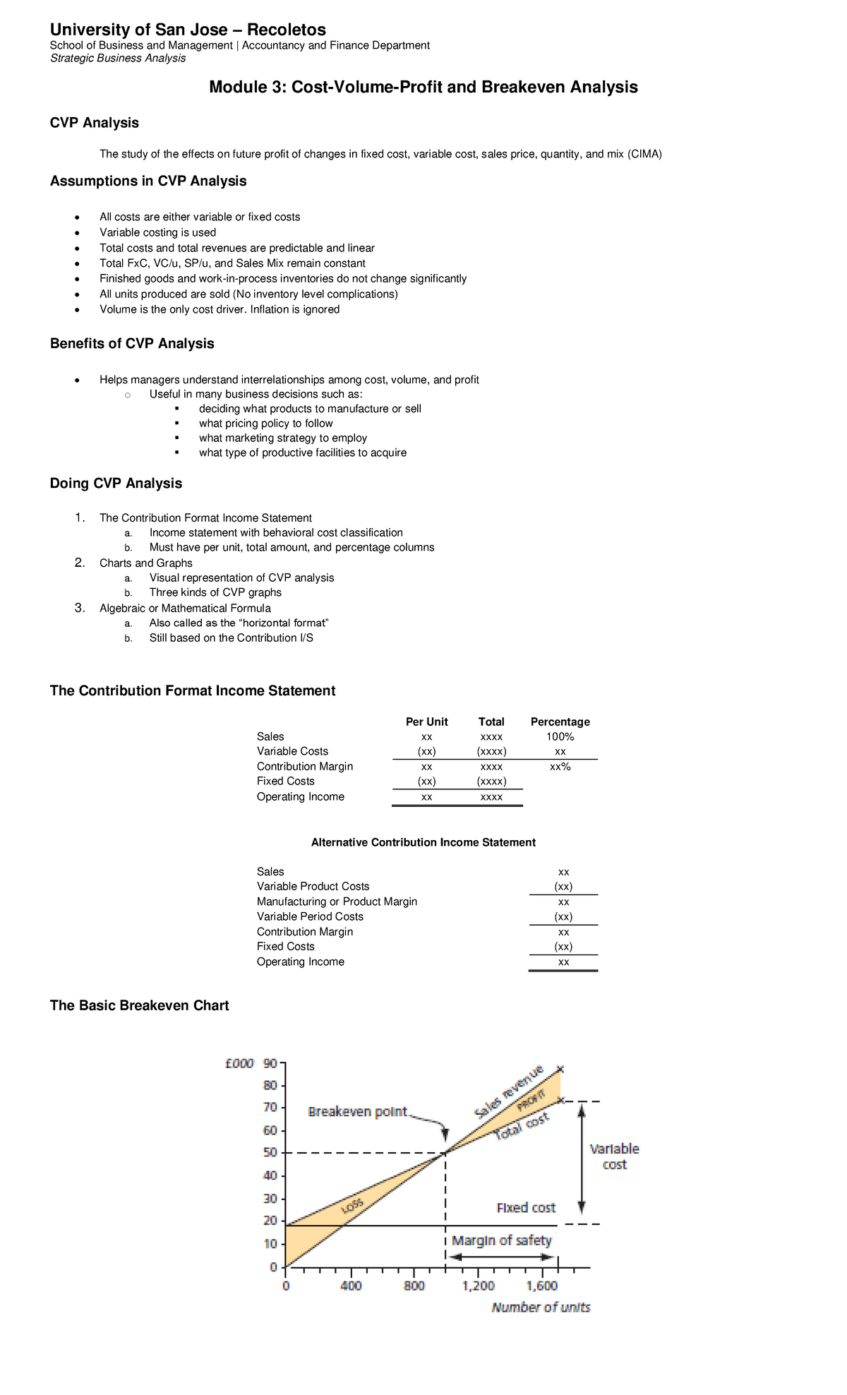 Module 3 CVP And Breakeven Analysis - School Of Business And Management ...