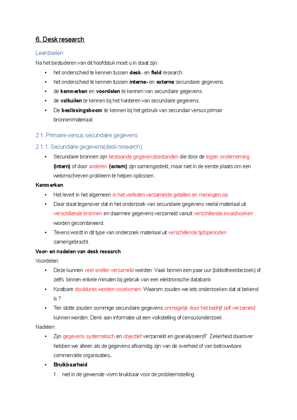 Desk Rearch - Desk Research - 6. Desk research Leerdoelen Na het ...