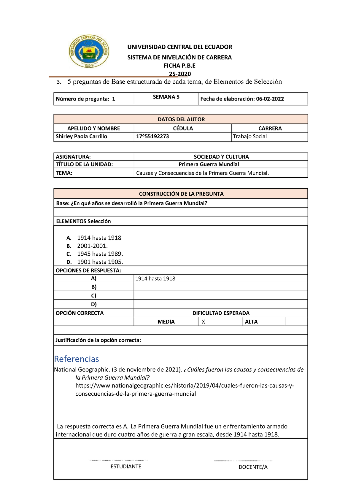 5 preguntas de Base estructurada de cada tema - SISTEMA DE NIVELACIÓN DE  CARRERA FICHA  2S-202 0 - Studocu