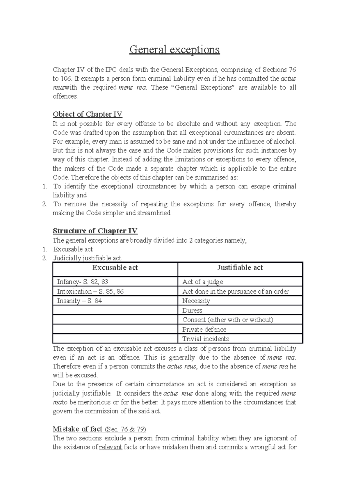 General exceptions Lecture notes 4 General exceptions Chapter IV of