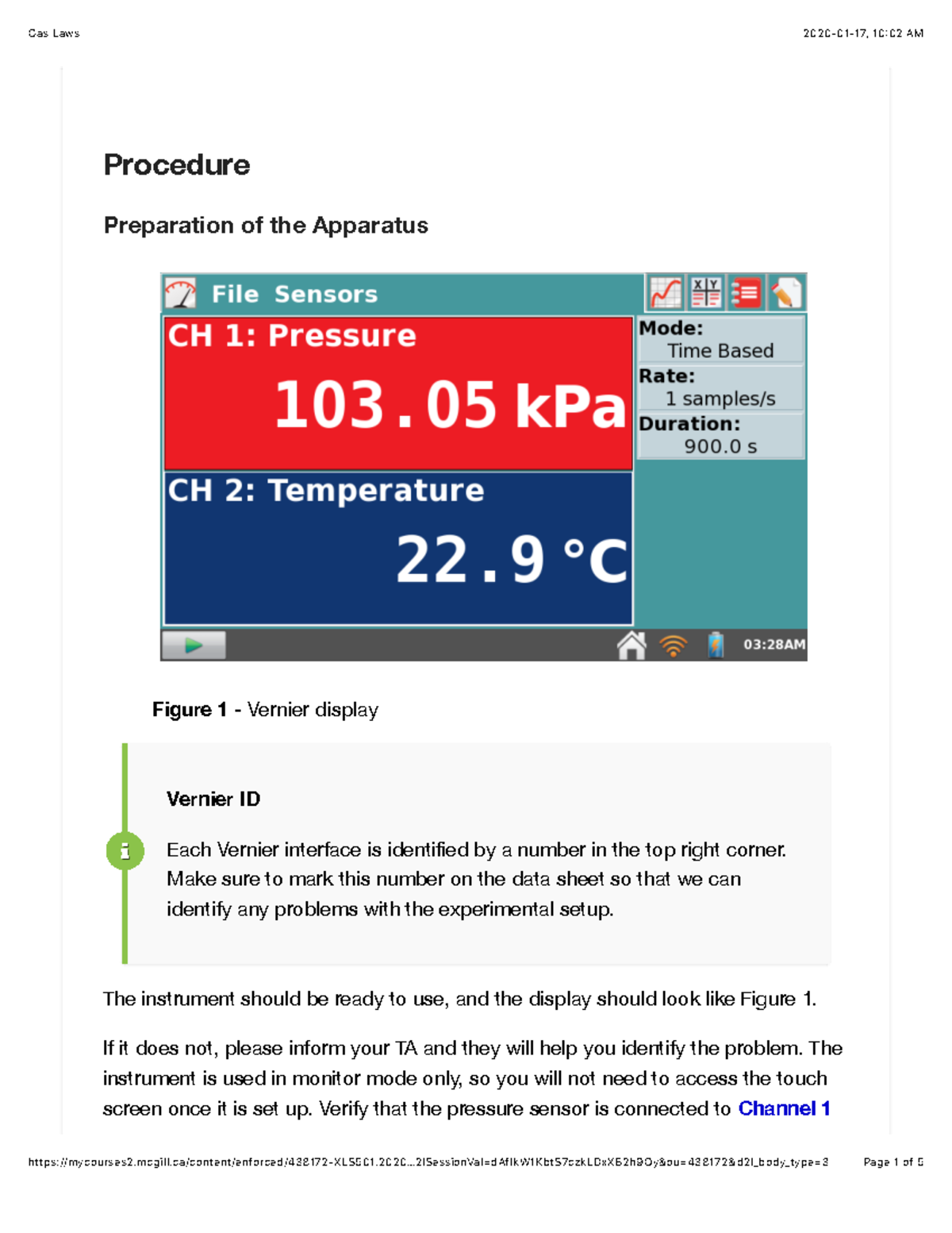 Gas Laws Gas Laws lab requirements Procedure Preparation of the