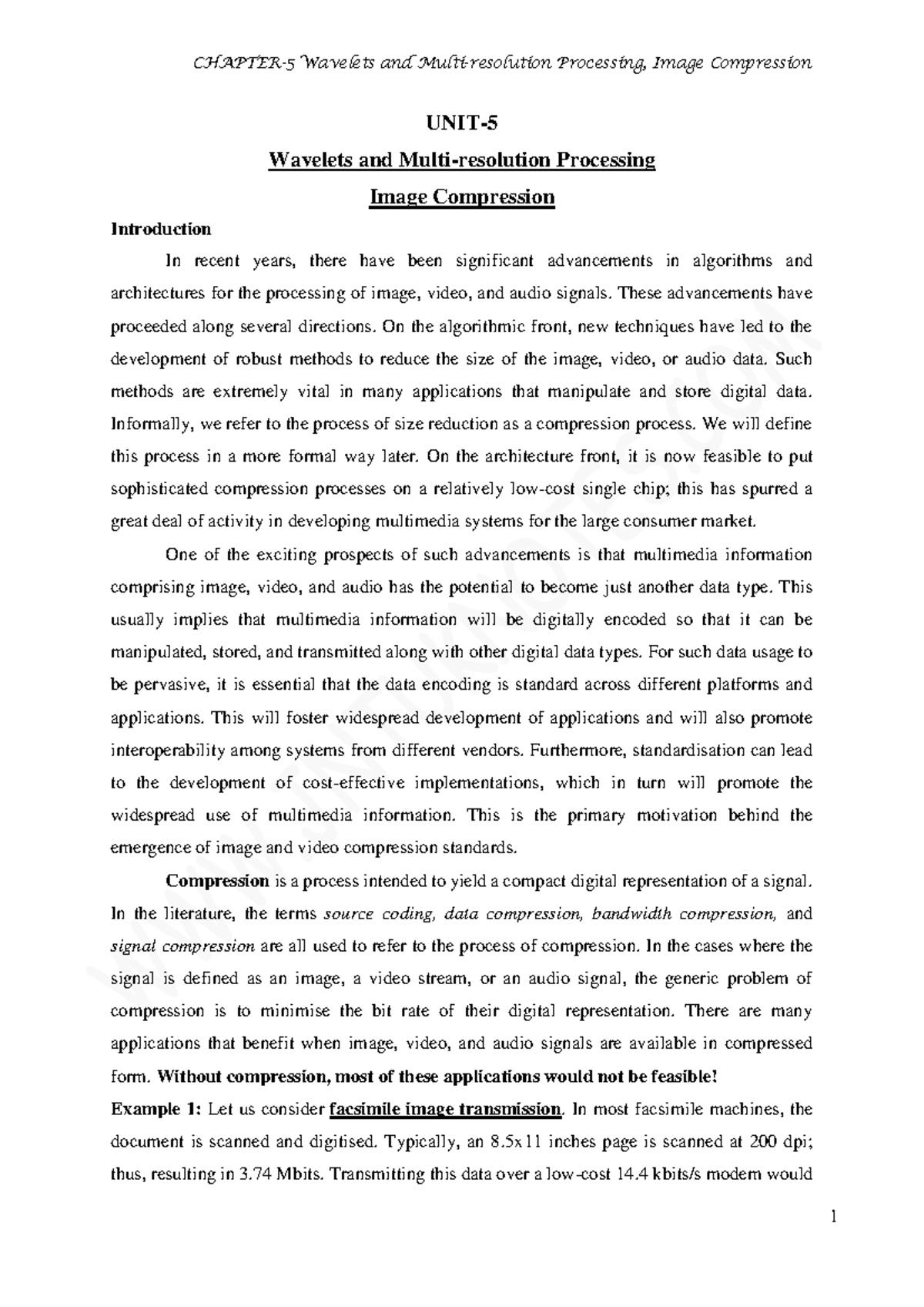 UNIT VI - Notes - UNIT- 5 Wavelets and Multi-resolution Processing ...